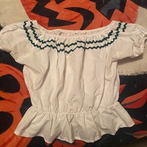 Vivien of Holloway peasant top white with green Rick Rack